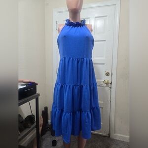 Tahari ASL Royal Blue Ruffle Halter Tiered Dress